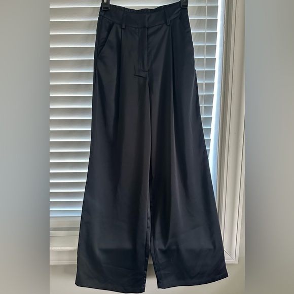 House of Harlo 1960 Satin Pants Wide  Leg Blue - Picture 3 of 6